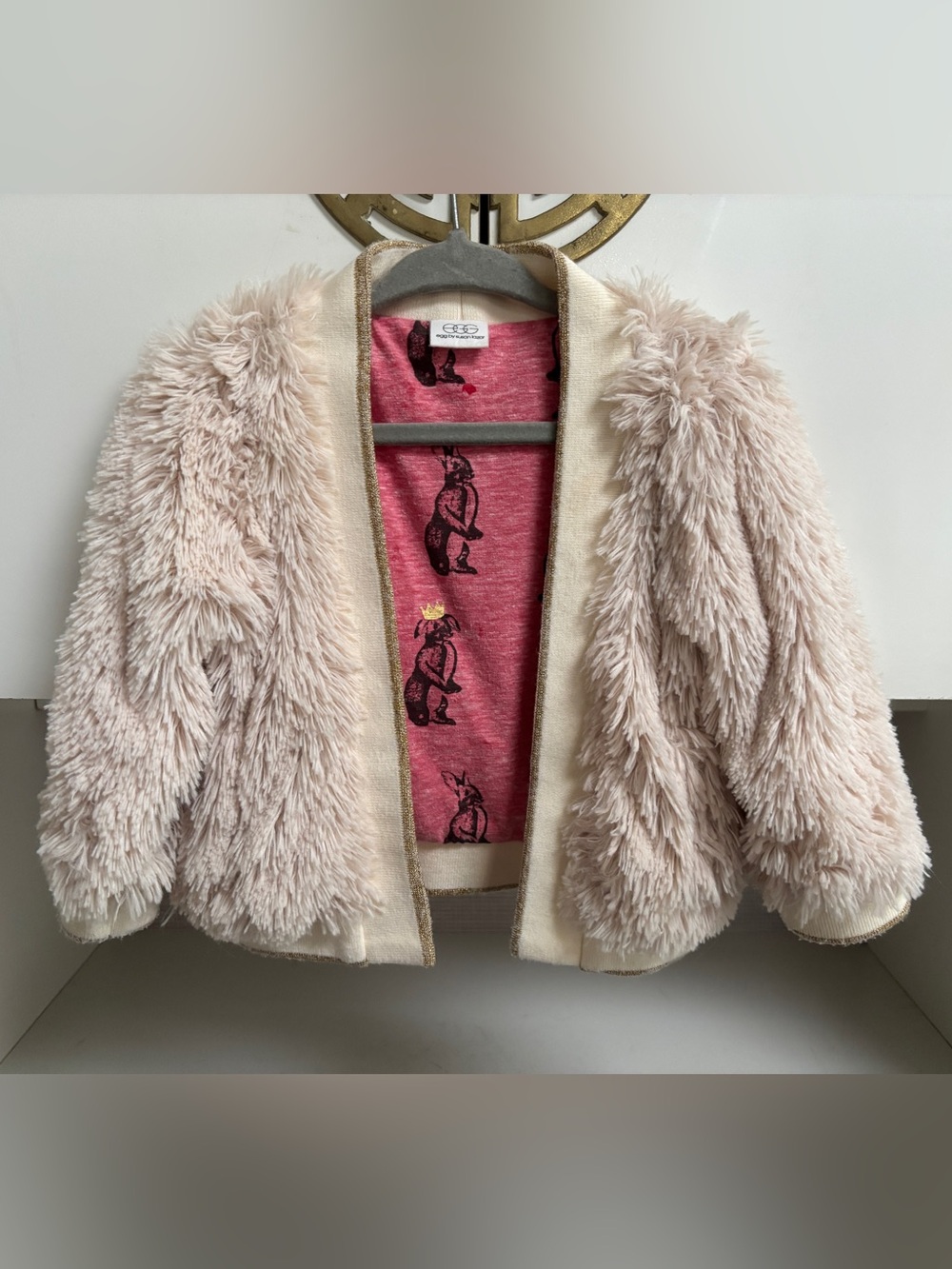Egg by Susan Lazer Cream Faux-Fur Jacket with Gold Trim - 2T